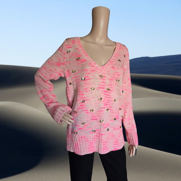 Tristan Women's Bubblegum Pink Gemstone Embellished Wool/Mohair Knit Sweater - Picture 4 of 16